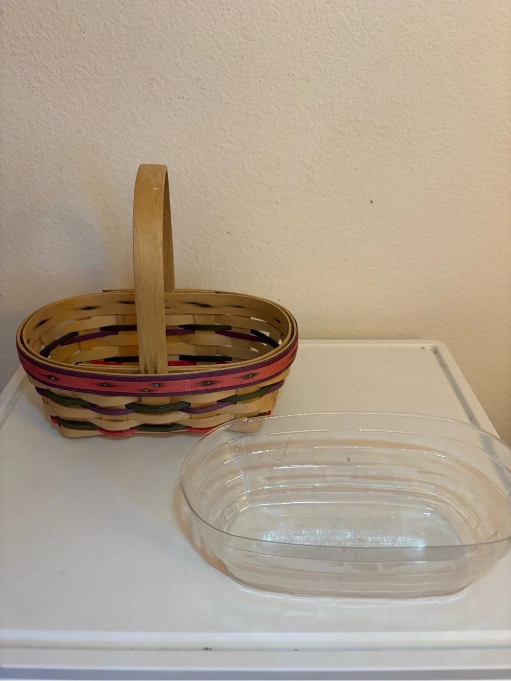 Vintage Longaberger 1996 Easter Basket & Protector, Pink, Green & Purple Accents